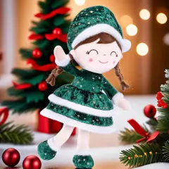 GLOVELEYA - BONECA 40CM SPRING NATAL CASTANHO - VERDE COM SACOLA - loja online