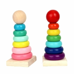 BRINQUEDO TORRE DE MADEIRA COM ANÉIS CORES VIBRANTES 14CM - Mamu Kids Store