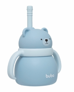 BUBA - COPO EM SILICONE COM CANUDO URSINHO - AZUL - Mamu Kids Store