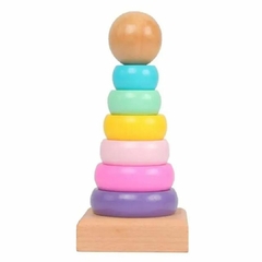 BRINQUEDO TORRE DE MADEIRA COM ANÉIS CANDY COLOR 14CM