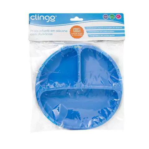 CLINGO - PRATO DE SILICONE COM DIVISÓRIA COLORS - AZUL