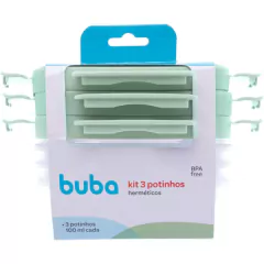 BUBA - KIT 3 POTINHOS HERMÉTICOS COM TAMPA 100ML VERDE