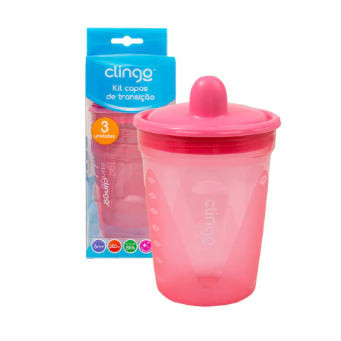 CLINGO - KIT 3 COPOS DE TRANSIÇÃO ROSA 250 ML