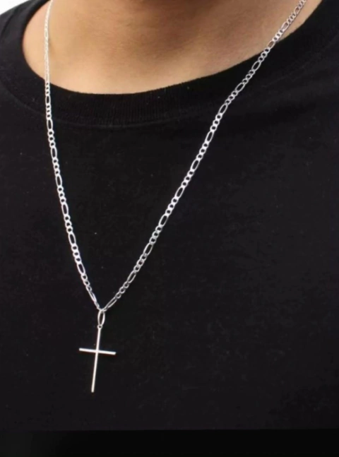 Corrente Masculina 3x1 2mm + Pingente Cruz Prata 925