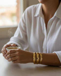 Bracelete De Metal 3 Arcos Dourado Bijuteria Elegante E Mo