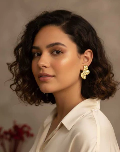 Brinco Folheado Meia Flor Dourado Bijuteria Delicada