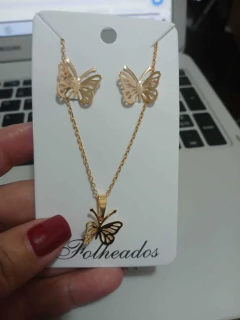 Colar e Brinco Borboleta Folheado Bijuteria Elegante e Delicado - Deusa da Moda