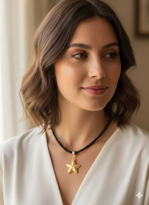 Colar Estrela do Mar com Cordão Acetinado Bijuteria