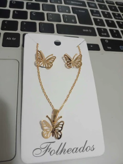 Colar e Brinco Borboleta Folheado Bijuteria Elegante e Delicado - comprar online
