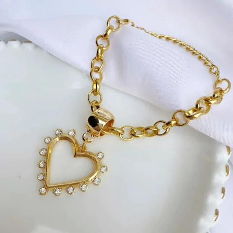 Pulseira Coração Cravejado