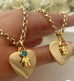 Colar coração filhos strass