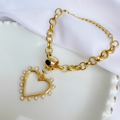 pulseira coração cravejado