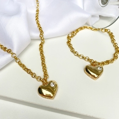 Conjunto coração cravejado Verniz italiano