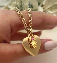 Colar coração filhos strass