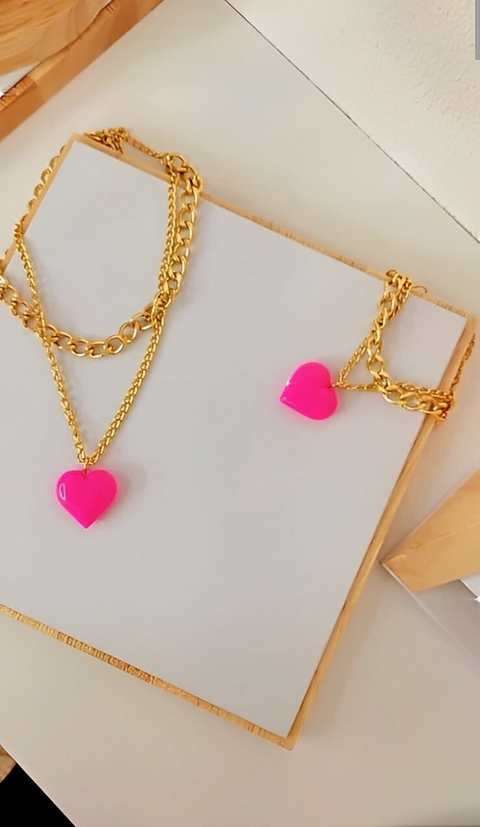 Conjunto colar duplo coração