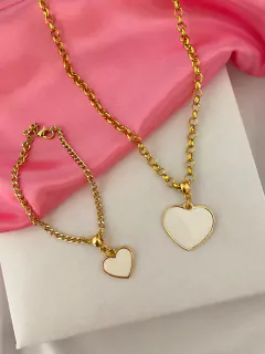 Conjunto colar e pulseira coração