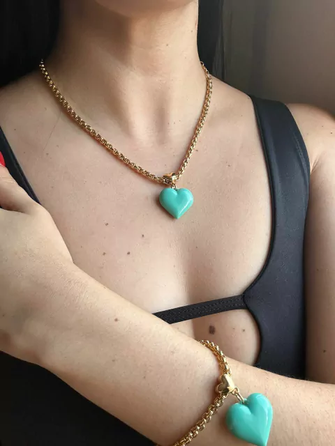 Conjunto coração color turquesa