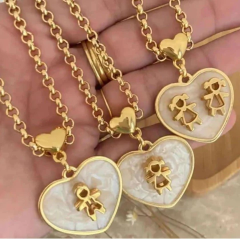 Colar madrepérola coração filhos