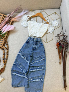 CALÇA WID LEG DESFIADO PÉROLAS na internet