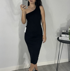 Vestido um ombro preto