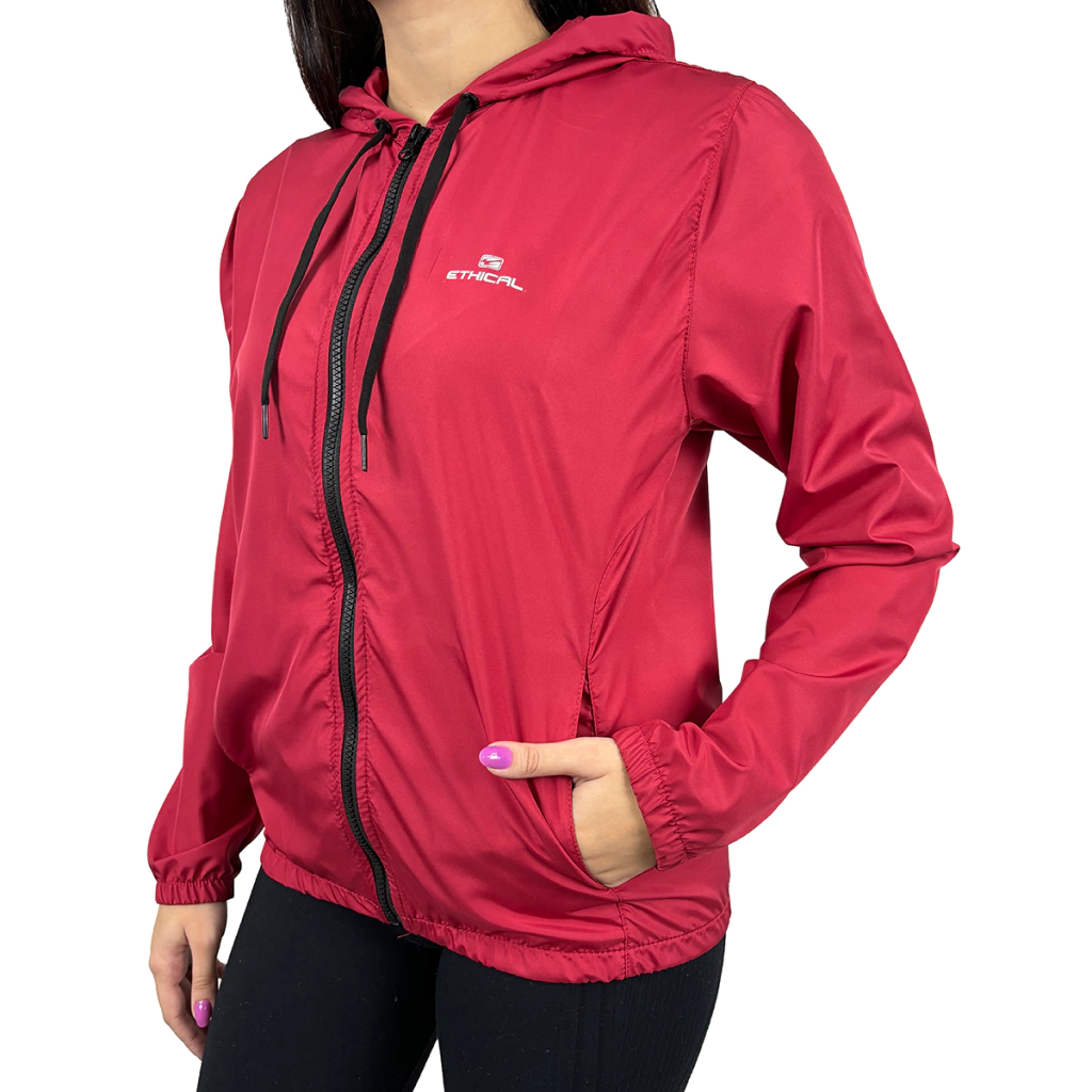 Corta Vento Feminino Aspen com Bolsos Embutidos e Capuz com Cadarço | Ethical - Vermelho