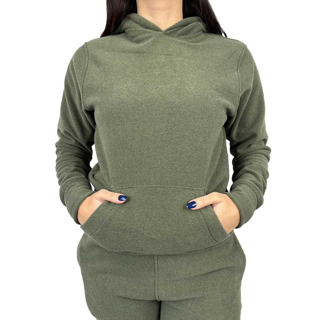 Moletom Feminino Tweed com Bolso Canguru e Capuz Forrado | Ethical - Verde