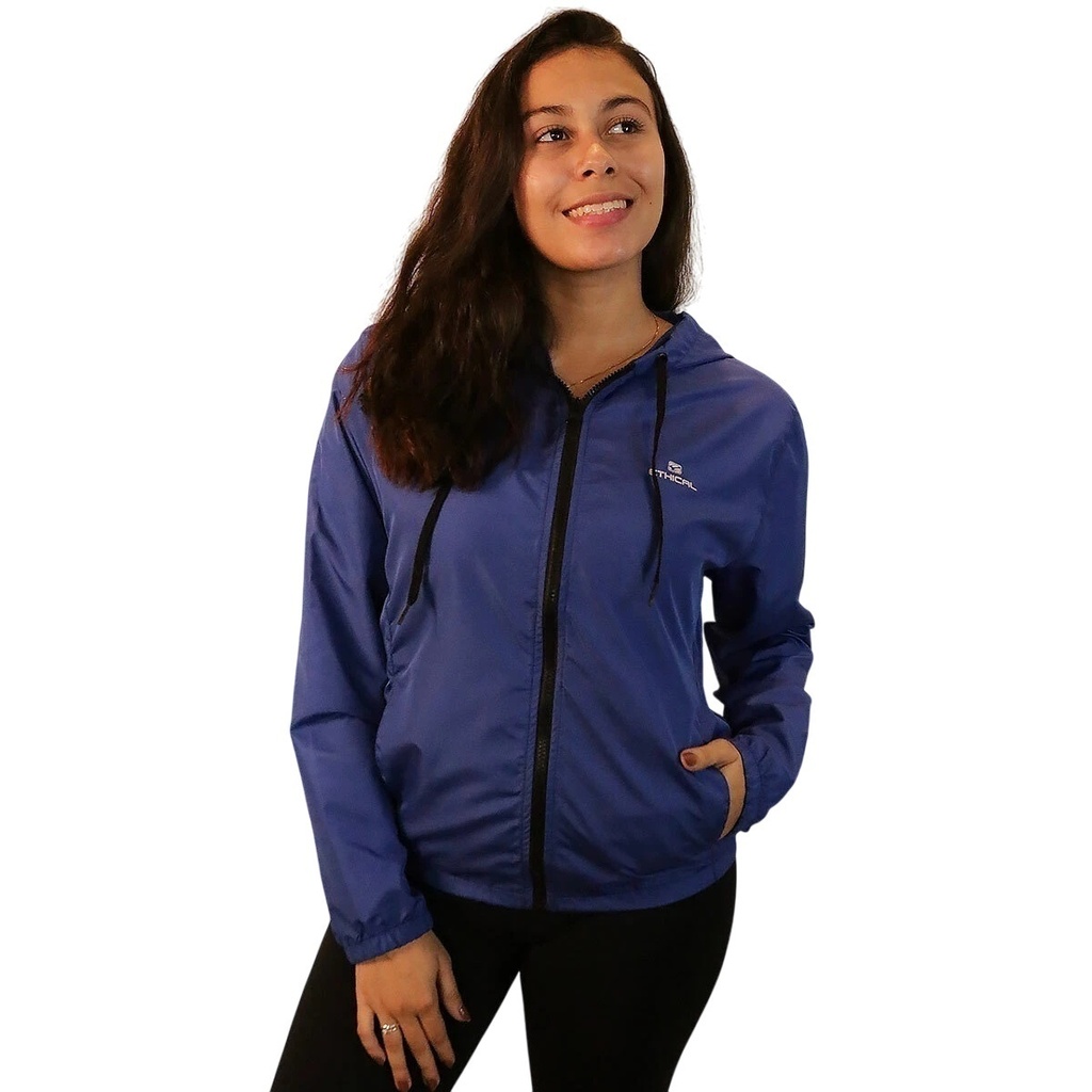 Corta Vento Feminino Aspen Bolsos Embutidos e Capuz com Cadarço | Ethical - Azul
