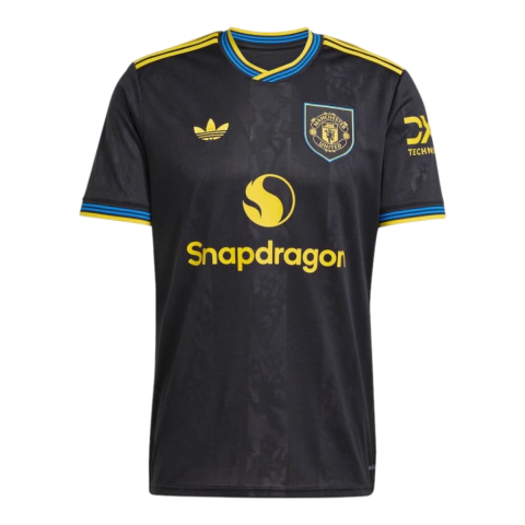 Camisa Manchester United III 25/26 - Torcedor Adidas Masculina - Preta e azul com detalhes em amarelo