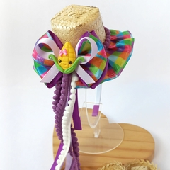 Chapéu de Palha na Tiara - Festa Junina (Modelo 2 - Roxo)