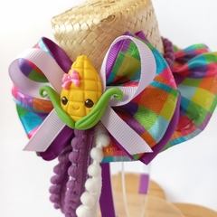 Chapéu de Palha na Tiara - Festa Junina (Modelo 2 - Roxo) - comprar online
