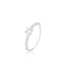 Anel de prata solitário cravejado pedra rosa