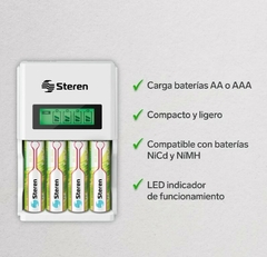 Cargador inteligente de pilas “AA” y “AAA”. Incluye 4 pilas “AA” R2U en internet