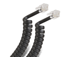 Cable espiral plug a plug RJ9 de 2.1m, para auricular telefónico, negro