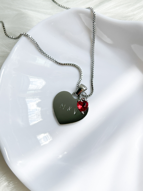 Collar Personalizado Medalla Corazón 20mm, grabado a mano (plata)