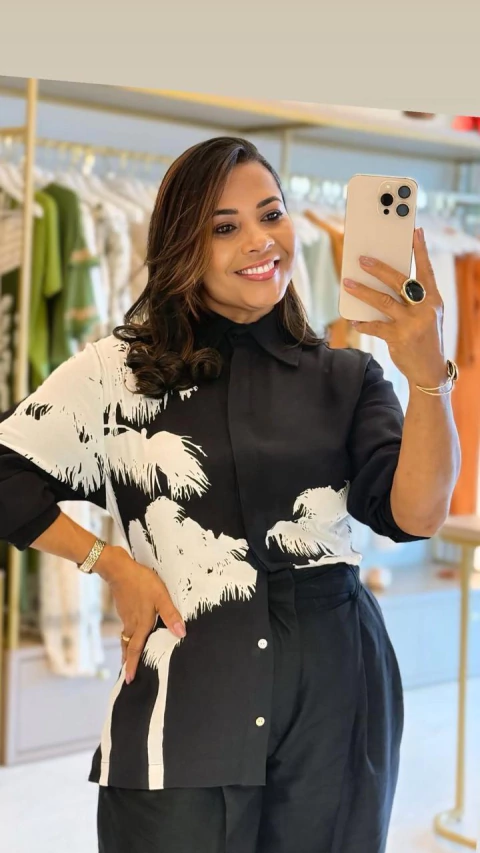 Camisa Linho Estampada Black Coconut Open - comprar online