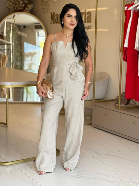 Macacão Linho Washed Bege Caqui Lez a Lez