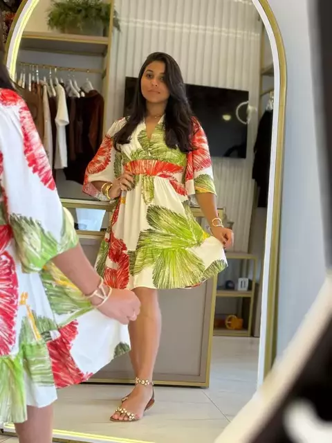 Vestido Tecido Rayon Bali Hibiscos Bege Lez a Lez - comprar online