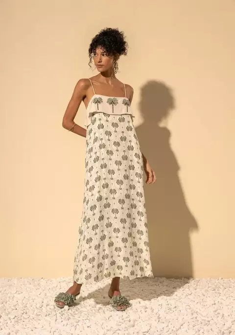 Vestido Tecido Rayon New Slub Naxi Palm Verde Lez a Lez - comprar online