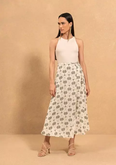 Saia Tecido Rayon New Slub Maxi Palm Verde Lez a Lez - comprar online