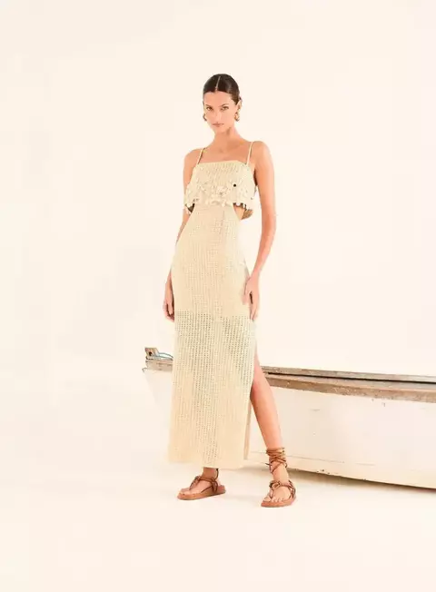 Vestido Com Bordado Manual Bege Fresh Open - comprar online