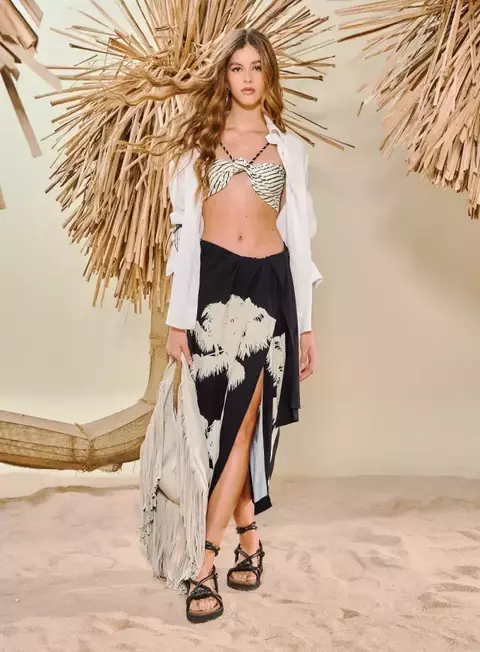 Saia Pareô Midi Estampada Com Amarração Open - comprar online