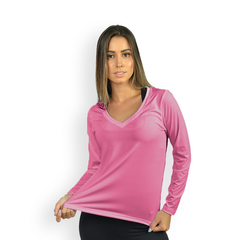 Camiseta Manga Longa Dry Fit Com Microfuros Fitness Feminina UV 50+