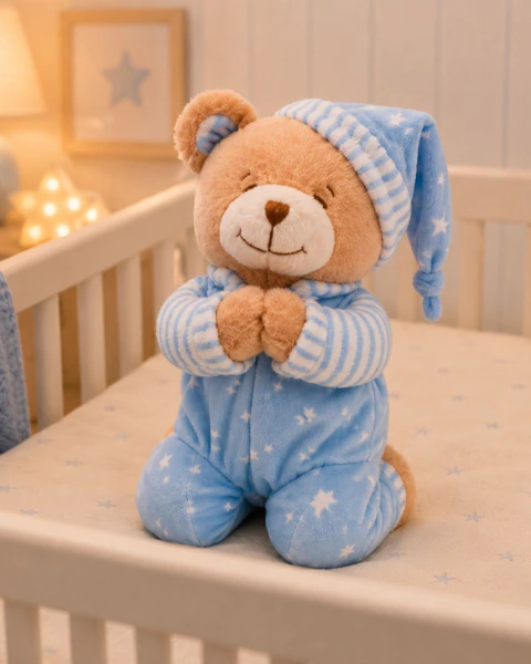 Ursinho de Pelúcia que Reza - Oração do Anjo da Guarda - Buba - + 3m - Azul
