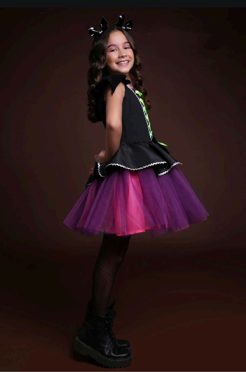 Fantasia Luxo Bruxa Morcego Com Tiara -