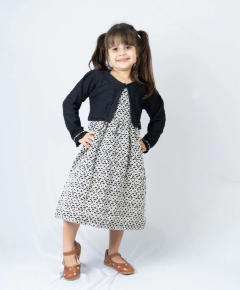 Vestido Manga Curta com Casaco Jacquard - Anjos Baby
