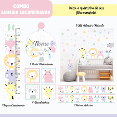 Adesivo de Parede + Faixas + Régua + Porta Maternidade + Quadros Animais Escandinavos - comprar online