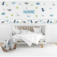 Kit Adesivo de Parede Dinossauro + 03 Faixas + Nome Personalizado Decoração Quarto Papel de Parede