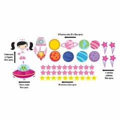 Adesivo de Parede + Faixas + Régua + Porta Maternidade + Quadros Astronauta Rosa e Branco - loja online