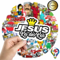 Adesivo Frase Jesus Animado Sticker Para Bike Skate Moto Capacete Carro Caminhão notbook
