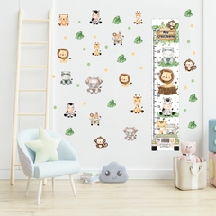 Kit Adesivo Parede Animais Safari + Régua de Crescimento Decoração Quarto Papel de Parede